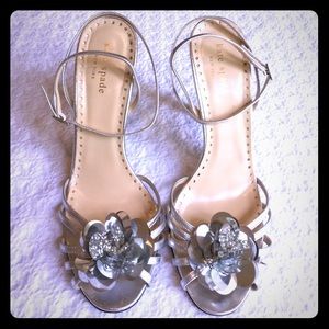 Silver Kate Spade Strappy Heels w Flowers 7.5